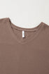 Waffle Knit V Neck Drop Shoulder Long Sleeve Casual Blouse