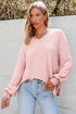 Waffle Knit V Neck Drop Shoulder Long Sleeve Casual Blouse