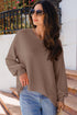 Waffle Knit V Neck Drop Shoulder Long Sleeve Casual Blouse