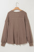 Waffle Knit V Neck Drop Shoulder Long Sleeve Casual Blouse