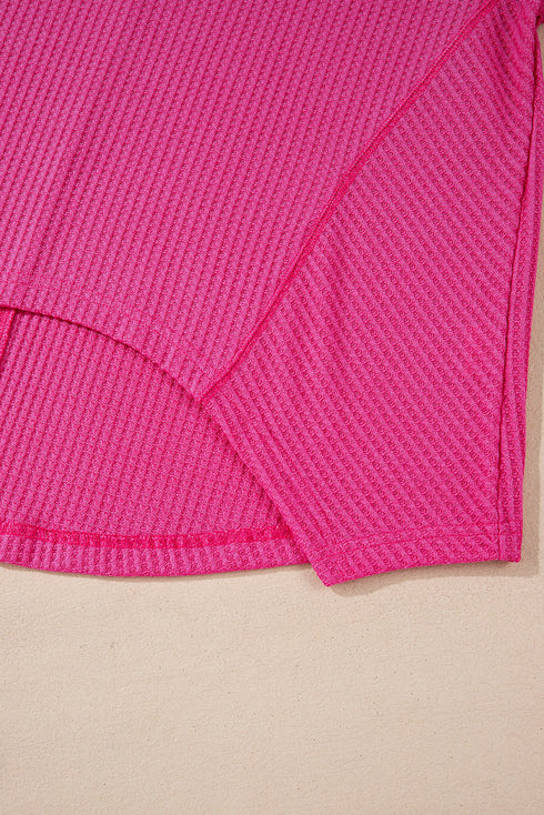 Waffle Knit V Neck Drop Shoulder Long Sleeve Casual Blouse