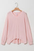 Waffle Knit V Neck Drop Shoulder Long Sleeve Casual Blouse
