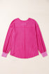 Waffle Knit V Neck Drop Shoulder Long Sleeve Casual Blouse