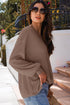 Waffle Knit V Neck Drop Shoulder Long Sleeve Casual Blouse