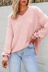 Waffle Knit V Neck Drop Shoulder Long Sleeve Casual Blouse