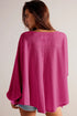Waffle Knit V Neck Drop Shoulder Long Sleeve Casual Blouse