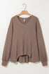 Waffle Knit V Neck Drop Shoulder Long Sleeve Casual Blouse