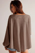 Waffle Knit V Neck Drop Shoulder Long Sleeve Casual Blouse