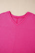 Waffle Knit V Neck Drop Shoulder Long Sleeve Casual Blouse