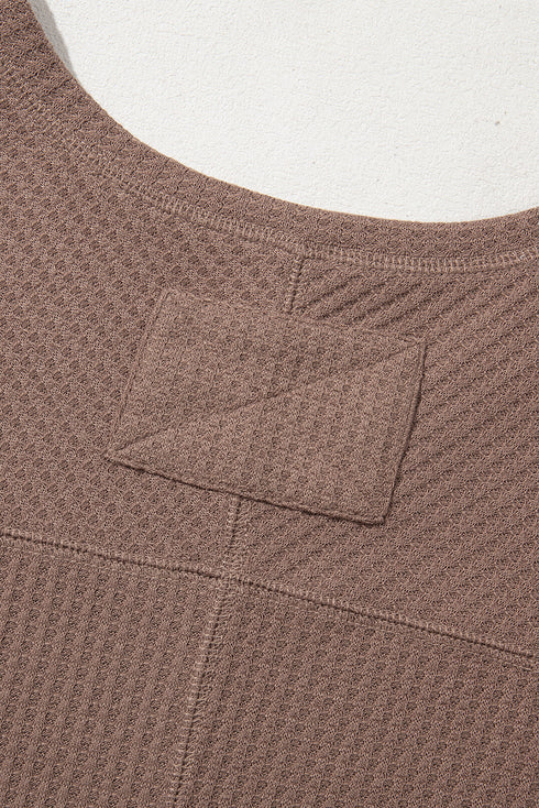 Waffle Knit V Neck Drop Shoulder Long Sleeve Casual Blouse