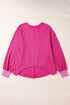 Waffle Knit V Neck Drop Shoulder Long Sleeve Casual Blouse