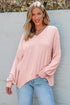 Waffle Knit V Neck Drop Shoulder Long Sleeve Casual Blouse