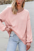 Waffle Knit V Neck Drop Shoulder Long Sleeve Casual Blouse