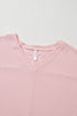 Waffle Knit V Neck Drop Shoulder Long Sleeve Casual Blouse