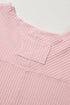 Waffle Knit V Neck Drop Shoulder Long Sleeve Casual Blouse