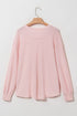 Waffle Knit V Neck Drop Shoulder Long Sleeve Casual Blouse