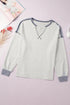 Waffle Knit V Neck Exposed Seam Relaxed Sweatshirt