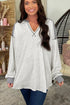 Waffle Knit V Neck Exposed Seam Relaxed Sweatshirt