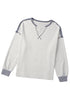 Waffle Knit V Neck Exposed Seam Relaxed Sweatshirt