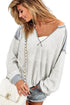 Waffle Knit V Neck Exposed Seam Relaxed Sweatshirt
