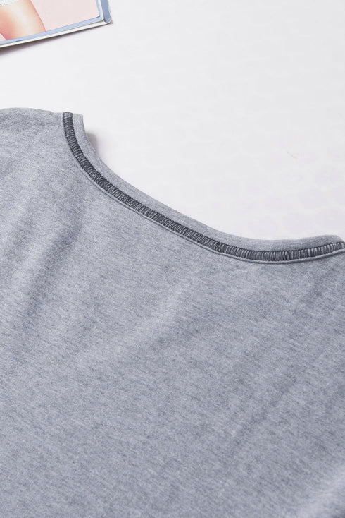 Waffle Knit V Neck Exposed Seam Relaxed Sweatshirt