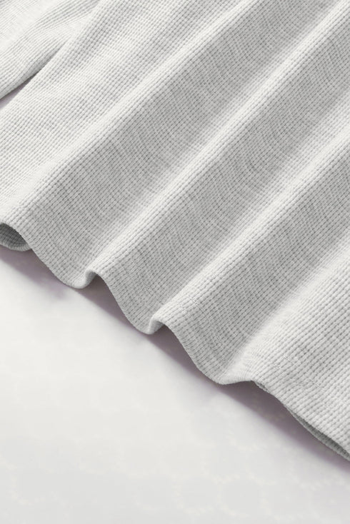 Waffle Knit V Neck Exposed Seam Relaxed Sweatshirt