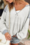 Waffle Knit V Neck Exposed Seam Relaxed Sweatshirt