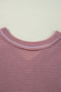 Waffle Knit V Neck Long Sleeve Babydoll Top