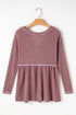 Waffle Knit V Neck Long Sleeve Babydoll Top