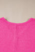 Waffle Knit V Neck Side Slit Relaxed Pullover Top