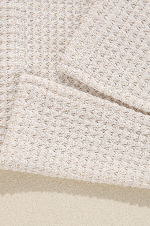 Waffle Knit V Neck Side Slit Relaxed Pullover Top
