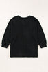 Waffle Knit V Neck Side Slit Relaxed Pullover Top