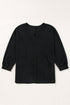 Waffle Knit V Neck Side Slit Relaxed Pullover Top