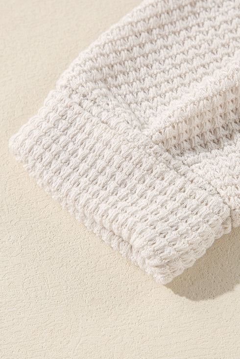 Waffle Knit V Neck Side Slit Relaxed Pullover Top
