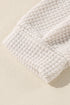 Waffle Knit V Neck Side Slit Relaxed Pullover Top