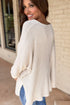Waffle Knit V Neck Side Slit Relaxed Pullover Top