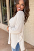 Waffle Knit V Neck Side Slit Relaxed Pullover Top