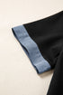 Waffle Knit Western Patchwork Button Flap Polo Top
