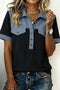 Waffle Knit Western Patchwork Button Flap Polo Top