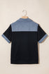 Waffle Knit Western Patchwork Button Flap Polo Top