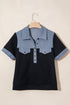 Waffle Knit Western Patchwork Button Flap Polo Top