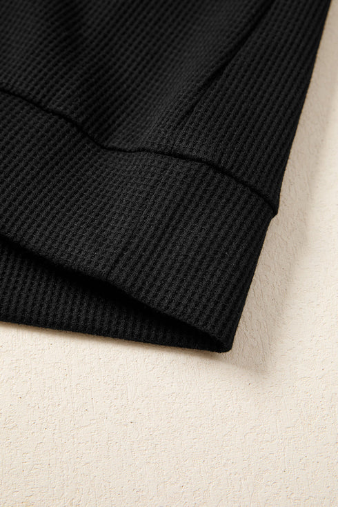 Waffle Knit Western Patchwork Button Flap Polo Top
