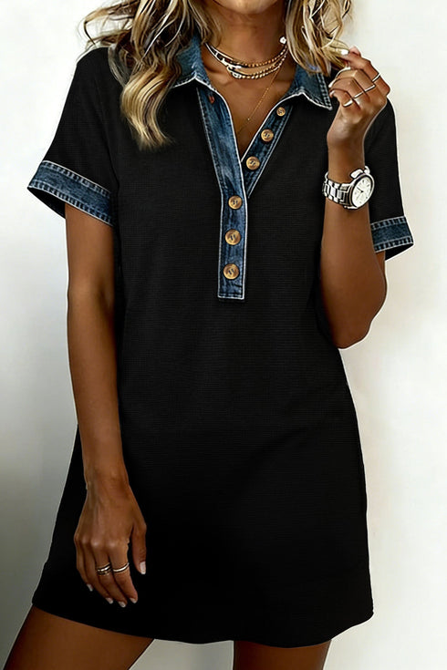 Waffle Knit Western Patchwork Polo T Shirt Dress