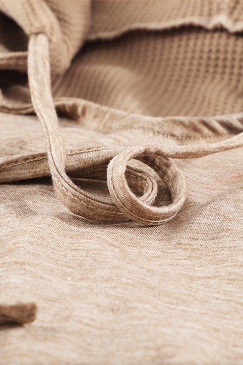 Waffle Patchwork V Neck Pullover Knit Hoodie