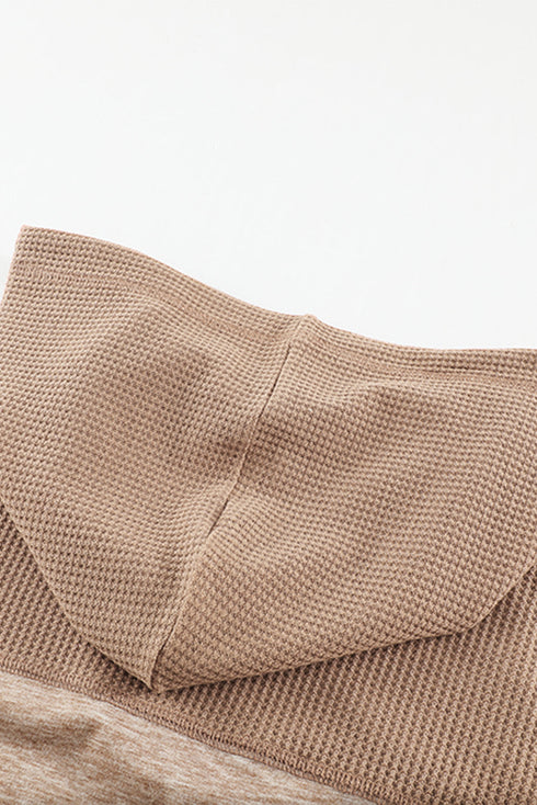 Waffle Patchwork V Neck Pullover Knit Hoodie