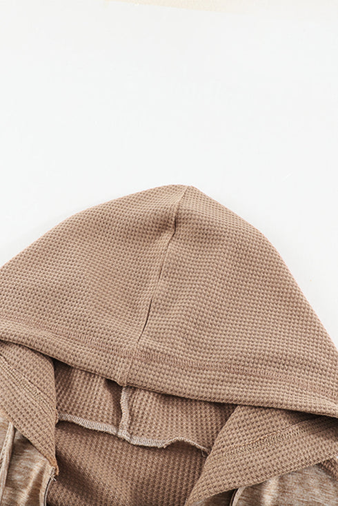 Waffle Patchwork V Neck Pullover Knit Hoodie