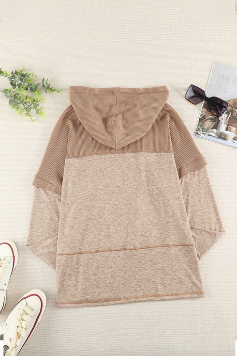 Waffle Patchwork V Neck Pullover Knit Hoodie