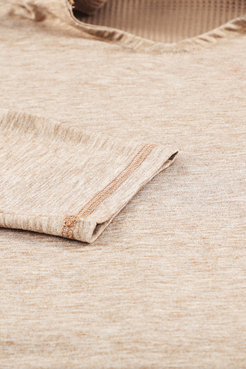 Waffle Patchwork V Neck Pullover Knit Hoodie