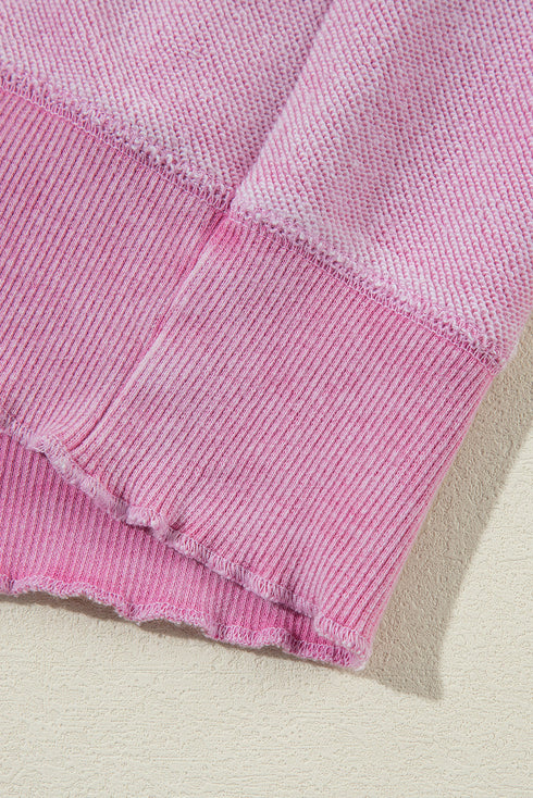 Waffle Texture Exposed Seam Long Sleeve Pullover