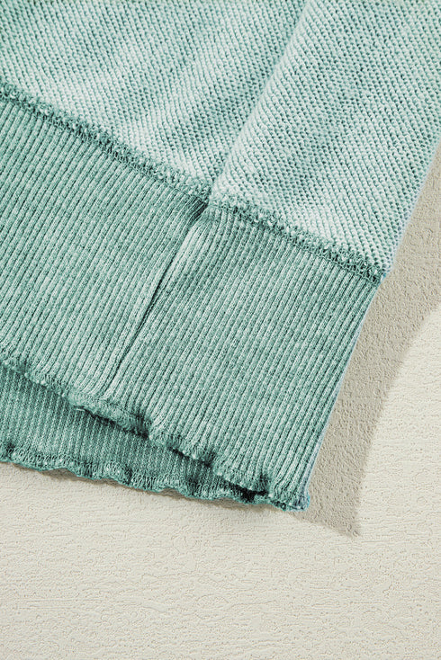 Waffle Texture Exposed Seam Long Sleeve Pullover